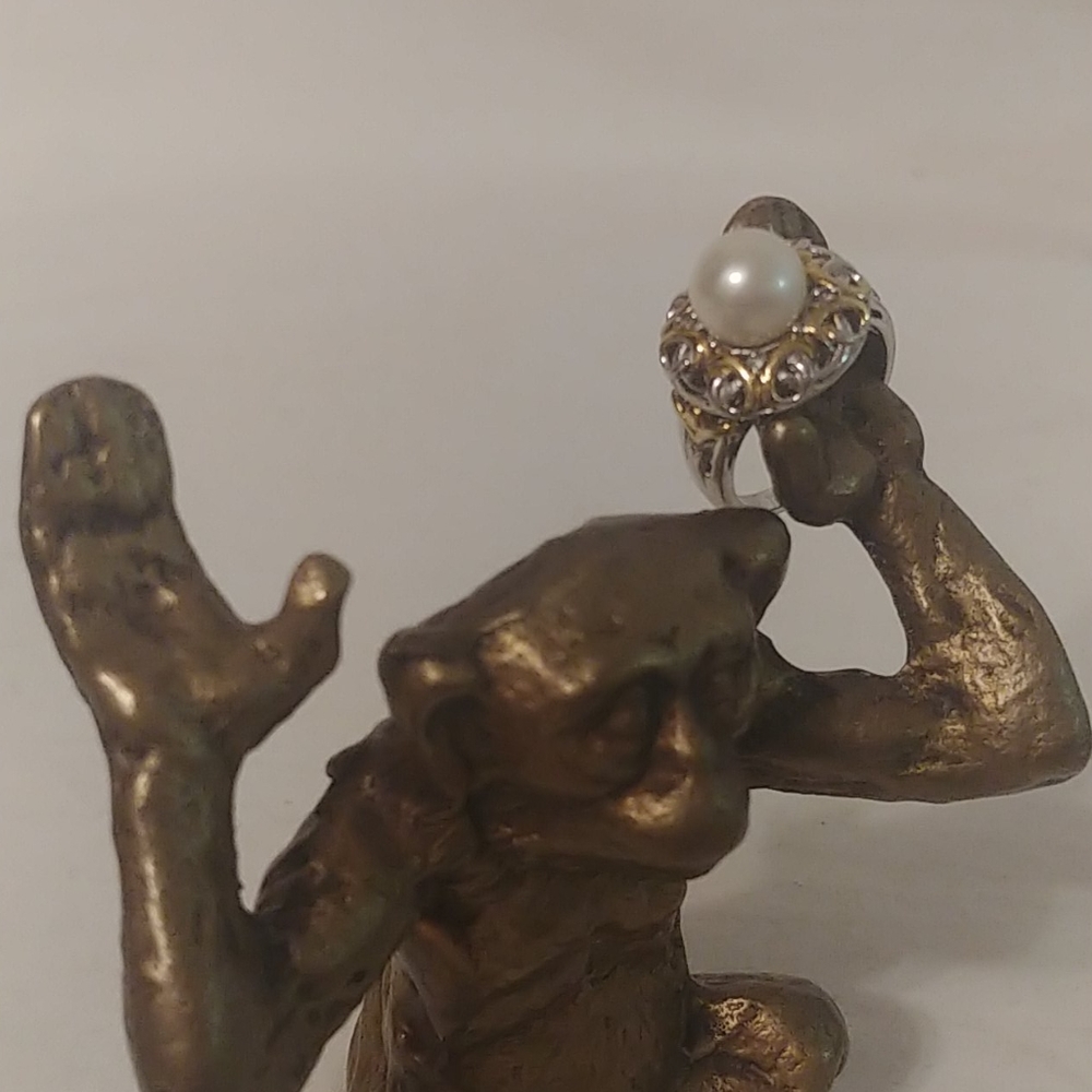 925 Faux Pearl Silver and Gold ring 8
